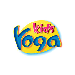 Yoga for kids colorful logo or sticker isolated on white background.