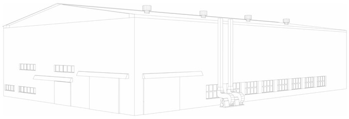 Wire-frame industrial building. Vector