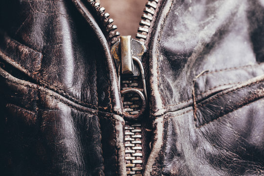Full frame detail shot of leather jacket