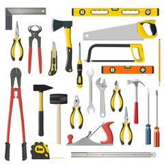 set of vector repair and woodwoork tools on a white background