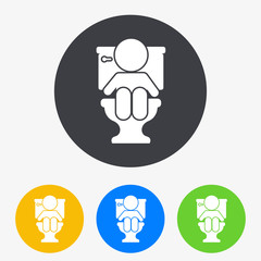 Icono plano bebé sentado en WC en circulo varios colores