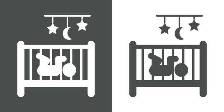 Icono plano beb&eacute; en cuna gris