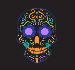 Skull vector ornament neon color with flower eyes icon neon color