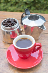 Red cup of hot espresso shot
