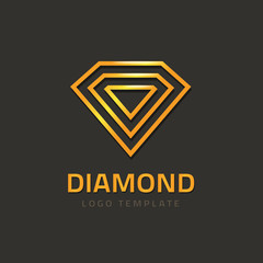 Diamond logotype vector illustration isolated on dark background, golden jewel logo glossy outline line style, concept of jewelry brand sign, geometric creative jewellery symbol