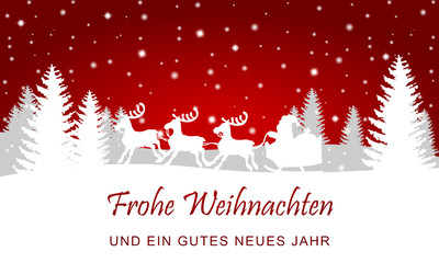 Fototapeta na wymiar Weihnachten - Karte mit Winterlandschaft (in Rot)