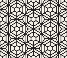 Vector Seamless Black And White Geometric Hexagon Rounded Grid Pattern