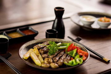 Mixed grilled meat platter and vegetables