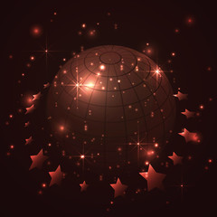 Globe with stars in red background, abstract vector