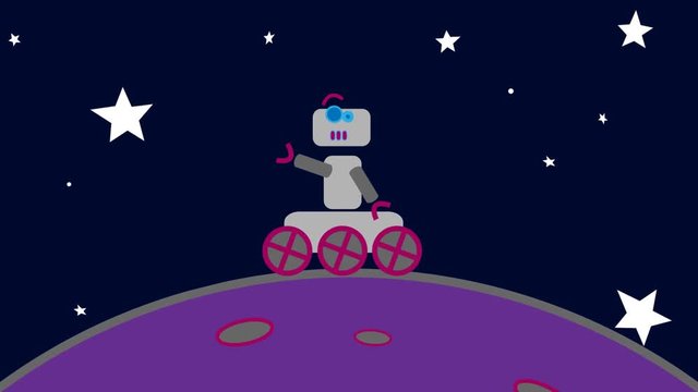 Cartoon Roboter erforscht Planeten