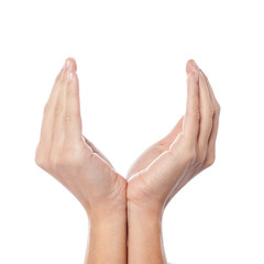 Hands forming protection symbol