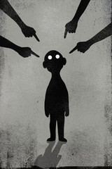 Illustration of hands pointing at boy