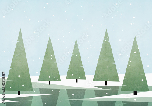 Illustration of pine trees growing on field against sky during winter