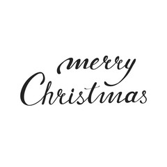 Merry Christmas black ink calligraphic phrase on white backgroun