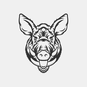 Wild boar head logo or icon in one color. Stock vector illustration.