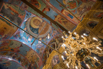 Fototapeta na wymiar Cyril-Belozersky Monastery. Frescoes on the walls of the Assumption Cathedral