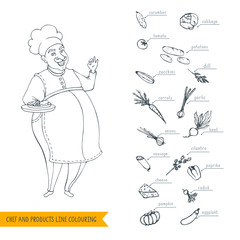 The contour of chef and vegetables.