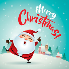 Merry Christmas! Santa Claus in Christmas snow scene. 