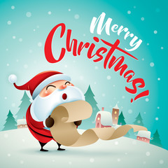 Merry Christmas! Santa Claus in Christmas snow scene. 
