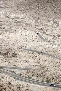 High angle view of cars moving on Highway 74, Palm Desert, California, USA