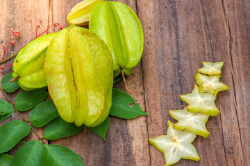 Star fruit on wood background ,starfruit on wooden background  