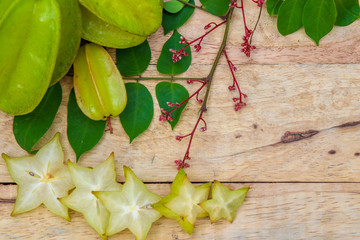 Star fruit on wood background ,starfruit on wooden background  