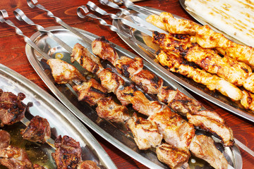 Meat roasted on skewers