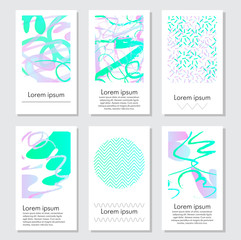 Set of colorful holographic cards. Abstract vector invitations with holographic elements.