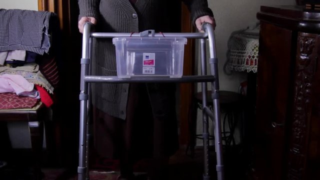 99 Years Old Woman With Walker, Very Old Person, Disabled Old Woman, Tilt Up