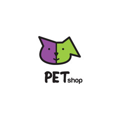 Pet shop logo design - symbol. Stylized modern design element. Cat and dog. For pet shop.