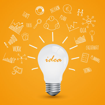 Bulb light idea. concept of big ideas inspiration innovation. ve