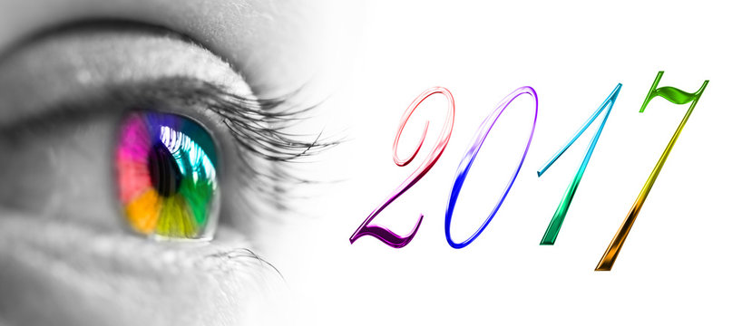 2017 and colorful rainbow eye header, 2017 new year greetings concept