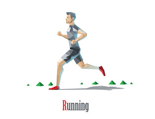 Vector polygonal illustration of running man character, sport icon, jogging
