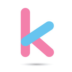k font vector with blue and pink color on White background, Futu