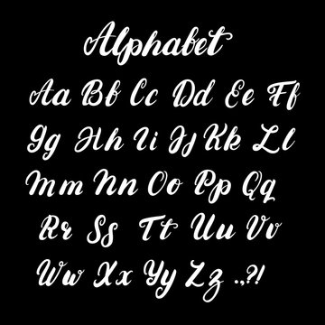 Hand written lowercase and uppercase calligraphy alphabet.