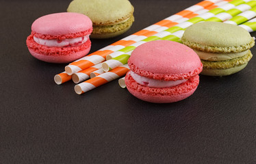 French delicious dessert macaroons on table