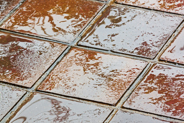 Textures and Colorful Brown and Golden Reflections on Tiles