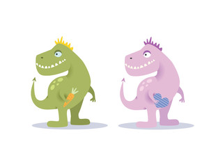 Cute dinosaurs illustration for children fashion, cartoon green and pink dinosaurs, funny characters