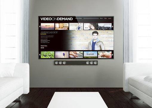 wooden living room with video on demand