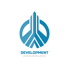 Development - vector logo template concept illustration. Vertical stripes in circle. Real estate abstract sign. Design element.