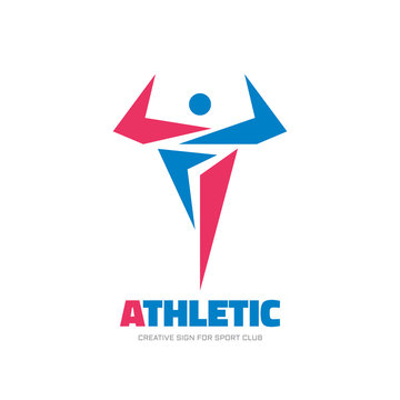 Athletic fitness - vector logo template concept illustration. Human character sign. Bodybuilding sport symbol. Design element.