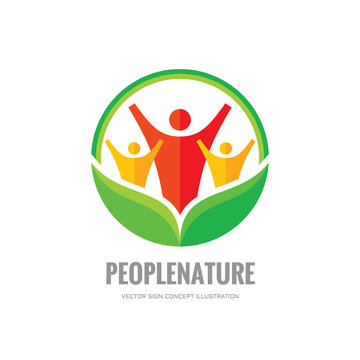 People nature - vector logo template. Abstract human character with green leaves.