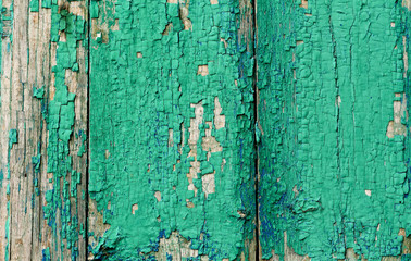 texture of the old painted green boards, horizontal