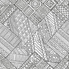 Hand-drawn seamless pattern of abstract geometric elements. Monochrome range. Pattern for coloring book.