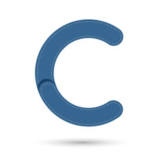 C font vector with blue Jeans on White background, Futuristic fo