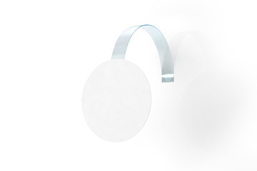 Blank white wobbler hang on wall mock up, clipping path, 3d rendering. Space round paper mockup on...