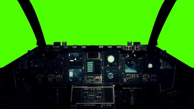 Spaceship Cockpit in a Pilot Point of view on a Green Screen Background