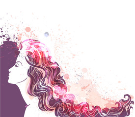 Beautiful young woman portrait with colorful splashes