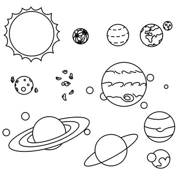 Flat style solar system planets set