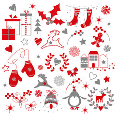 Weihnachtliche Elemente in rot und silber